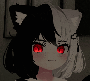 A Girl With Black And White Hair Has Red Eyes GIF