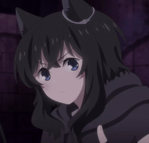 A Girl With Black Hair And Cat Ears Is Holding Something GIF