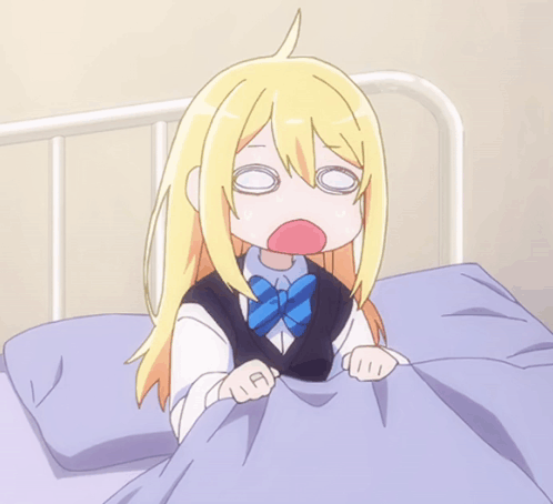 A Girl With Blonde Hair And A Blue Bow Tie Is Laying In Bed With Her Eyes Closed GIF