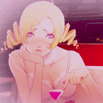 Girl With Blonde Hair And Blue Eyes Holding Martini Glass GIF