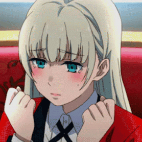 A Girl With Blonde Hair And Blue Eyes Is Sitting On A Red Couch . GIF