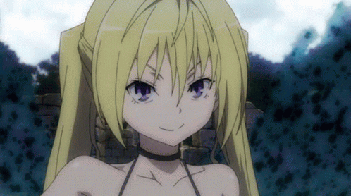 A Girl With Blonde Hair And Blue Eyes Is Wearing A Choker GIF