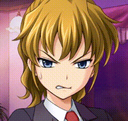 A Girl With Blonde Hair And Blue Eyes Is Wearing A Suit And Red Tie GIF