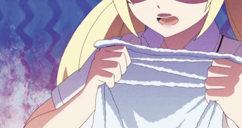 A Girl With Blonde Hair Is Holding A White Cloth GIF