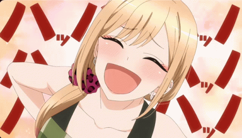 A Girl With Blonde Hair Is Laughing In A Cartoon GIF