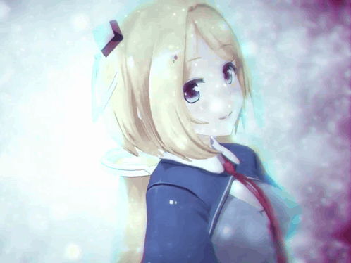 A Girl With Blonde Hair Is Wearing A Blue And White Uniform And A Red Tie GIF