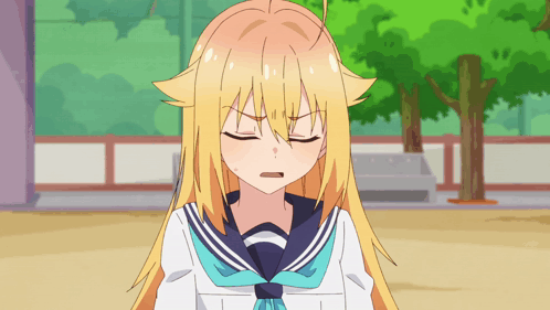 A Girl With Blonde Hair Is Wearing A Sailor Suit And Has Her Eyes Closed GIF