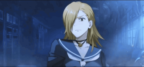 A Girl With Blonde Hair Is Wearing A Sailor Uniform And A Choker GIF