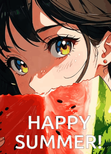 A Girl With Blue Eyes Is Eating A Slice Of Watermelon GIF