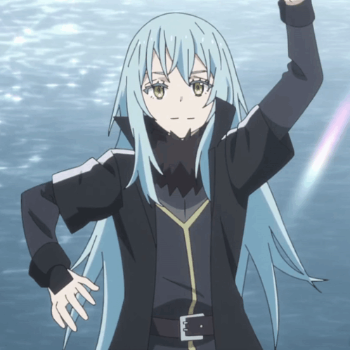 A Girl With Blue Hair And A Black Jacket Has A Belt Around Her Waist GIF