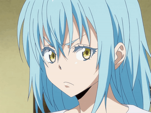 A Girl With Blue Hair And Yellow Eyes Looks Angry GIF