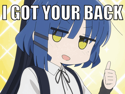 A Girl With Blue Hair Giving A Thumbs Up With The Words I Got Your Back GIF