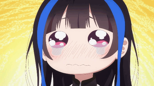 A Girl With Blue Hair Is Crying With Tears Running Down Her Face GIF