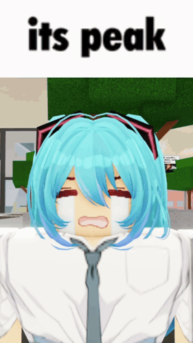 A Girl With Blue Hair Is Crying With The Words Its Peak Above Her Head GIF