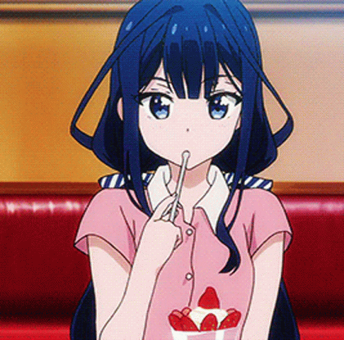 A Girl With Blue Hair Is Eating An Ice Cream Cone GIF