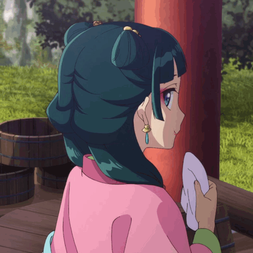 Girl With Blue Hair Holding Towel GIF