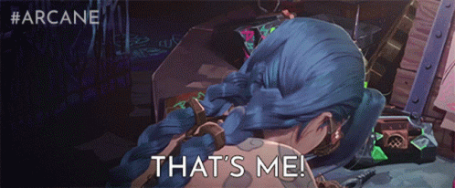 A Girl With Blue Hair Is Laying Down With The Words That 'S Me Written Below Her GIF
