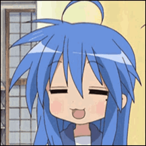A Girl With Blue Hair Is Making A Funny Face With Her Tongue Out . GIF