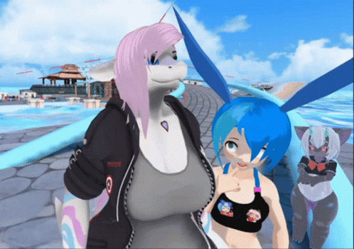 A Girl With Blue Hair Is Wearing A Hoodie That Says Ncsd On It GIF
