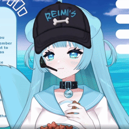 A Girl With Blue Hair Is Wearing A Reimi 'S Baseball Cap GIF