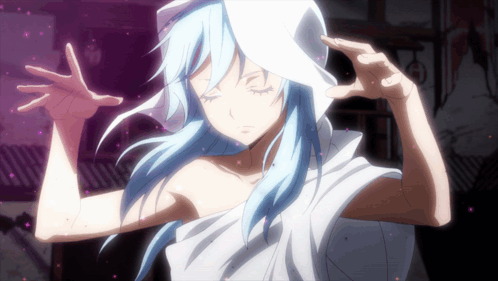 A Girl With Blue Hair Is Wearing A White Cloth GIF