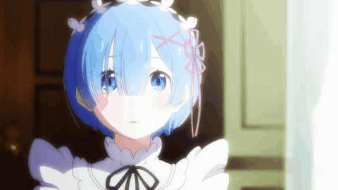 A Girl With Blue Hair Is Wearing A White Dress With A Bow GIF