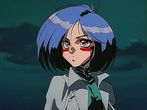 A Girl With Blue Hair Is Wearing A White Shirt And Tie GIF