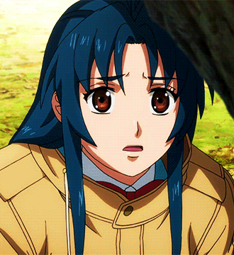 A Girl With Blue Hair Is Wearing A Yellow Jacket And A Red Tie GIF