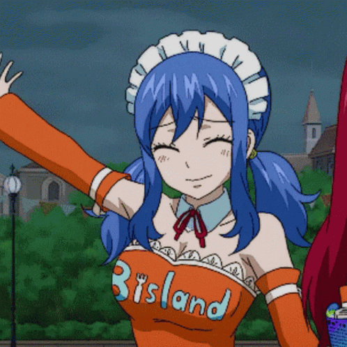 A Girl With Blue Hair Is Wearing An Orange Shirt That Says Biland GIF