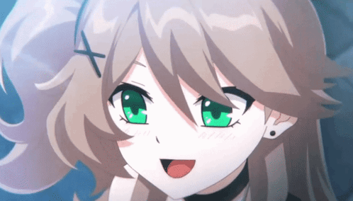 A Girl With Brown Hair And Green Eyes Has A Cross On Her Hair GIF