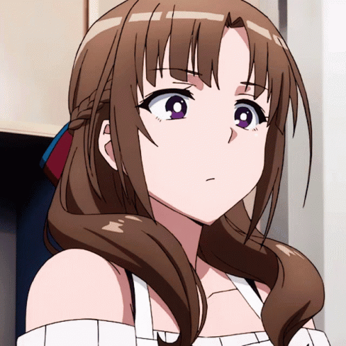 Girl With Brown Hair And Purple Eyes Wearing White Apron GIF