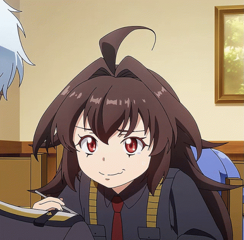 A Girl With Brown Hair And Red Eyes Is Wearing A Tie GIF