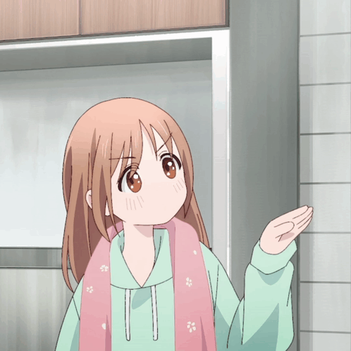 A Girl With Brown Hair Wearing A Pink Scarf GIF