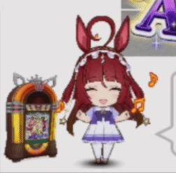 A Girl With Bunny Ears Is Standing Next To A Jukebox .. GIF