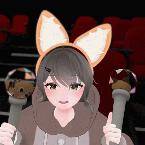 a girl with bunny ears on her head holds a wand