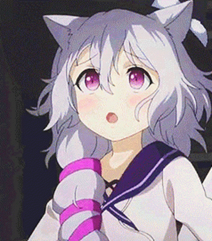 A Girl With Cat Ears And Pink Eyes Is Wearing A Sailor Uniform And Holding A Stuffed Animal . GIF