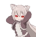 a girl with cat ears and red eyes is standing with her arms outstretched .