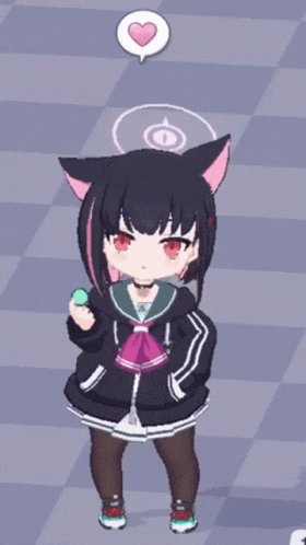 A Girl With Cat Ears Is Holding A Green Item In Her Hand GIF