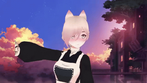 A Girl With Cat Ears Is Standing In Front Of A Sunset GIF