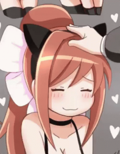 A Girl With Cat Ears On Her Head Is Being Petted By A Man . GIF