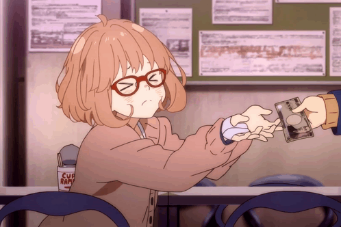 A Girl With Glasses And A Cup Of Ramen In Her Hand GIF