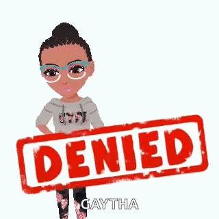 A Girl With Glasses Is Holding A Stamp That Says Denied GIF