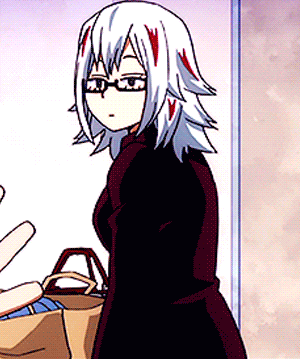A Girl With Glasses Is Standing Next To A Person Holding A Bag GIF