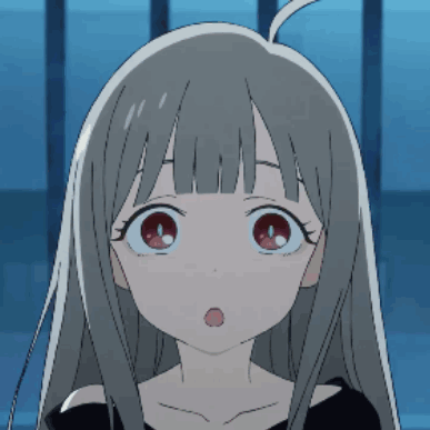 A Girl With Gray Hair And Red Eyes Is Surprised GIF