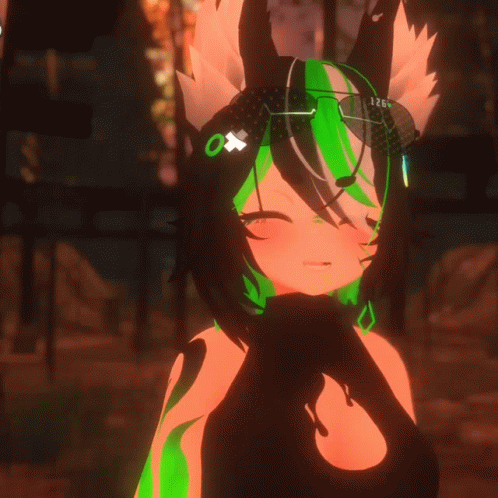 A Girl With Green Hair And A Black Top Has The Letter O On Her Hat GIF