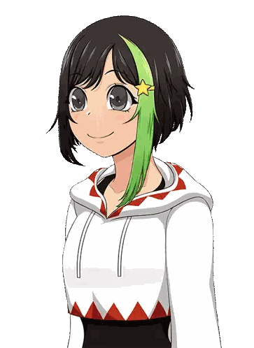 a girl with green hair and a star in her hair is making a funny face