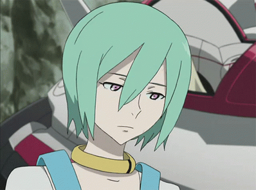 A Girl With Green Hair And A Yellow Necklace GIF