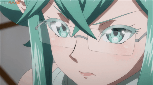A Girl With Green Hair And Glasses Is On A Screen That Says Anime Avod GIF