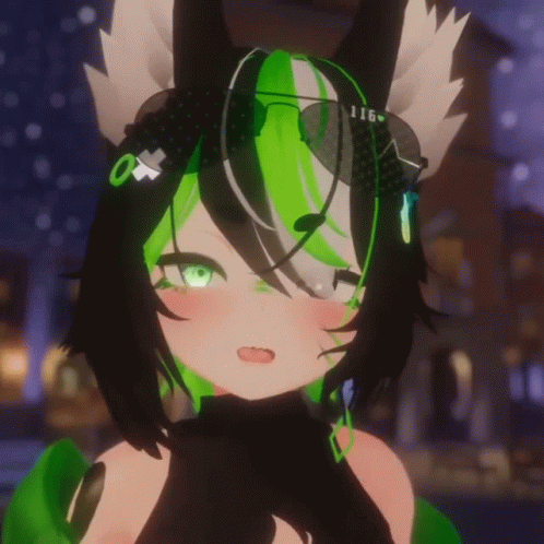 A Girl With Green Hair Has The Number 116 On Her Ears GIF