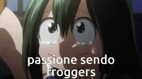 A Girl With Green Hair Is Crying With The Words Passione Sendo Froggers Written Above Her GIF